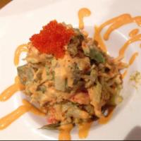 Spicy Avocado Salad · Avocado, cucumber, crab stick, flying fish roe and mixed with spicy mayo.