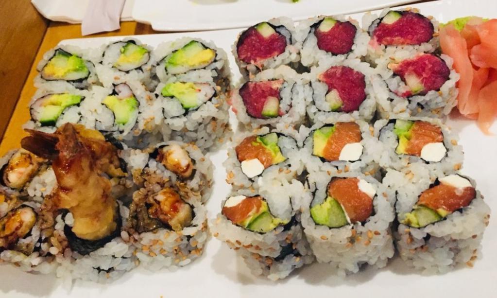 Maki Combo II · California maki, Philadelphia maki, spicy tuna maki and shrimp tempura maki. 24 pieces.