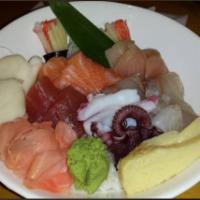 Chirashi · Chef's choice of assorted sashimi over a bed of sushi rice.