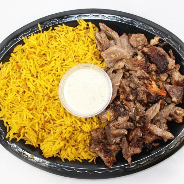 Beef Shawarma  · Sliced marinated Beef in House Speice Serves with a Choice of Basmati Biryani Rice, French Fries or House Salad. Comes with Tahini Sauce or Garlic Sauce on the side.