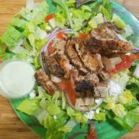 Cajun Ahi Tuna Steak Salad · Served with tomatoes, feta cheese, red onion and croutons.