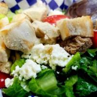 Grilled Chicken Salad · Served with tomato, feta cheese and croutons.