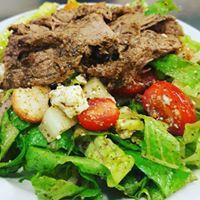 FRIDAY-- Steak Salad · Tossed salad with mixed field greens, heirloom tomatoes, feta cheese, red onion topped with ...