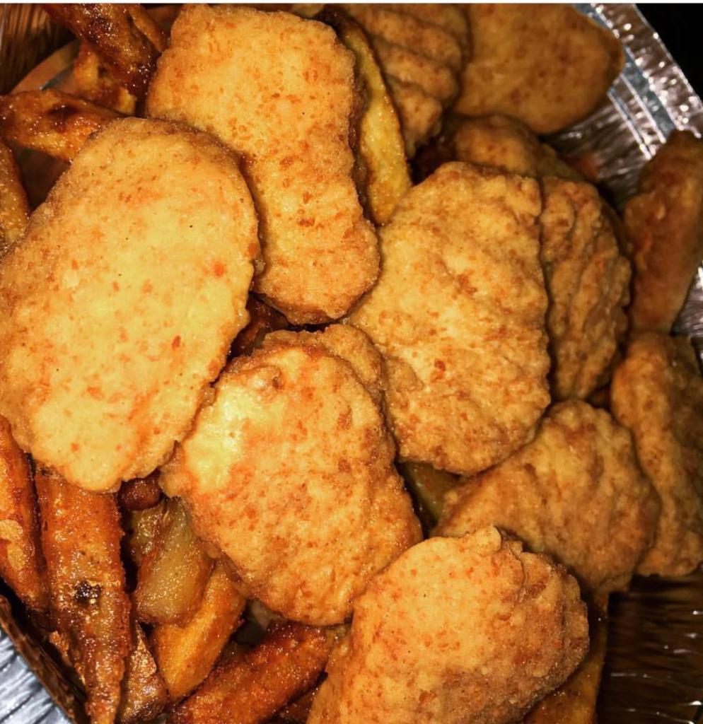 6 Pieces Nuggets with Fries · Crispy Golden freshly made chicken nuggets with our season fries.