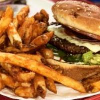 Cheeseburger and Fries Combo · Includes a can soda.