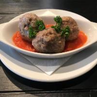 Meatballs · 4 Meatballs, made from ground meat, onions, semolina & flour. Cooked in made from scratch ve...