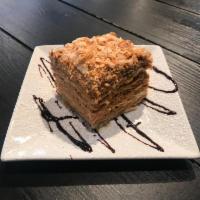 Napoleon Cake · Home-made from scratch light crunchy layers of cake, topped with delicious buttery cream