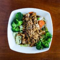 Garlic and Pepper · Choice of protein, in garlic sauce over steamed broccoli, cabbage and carrot.