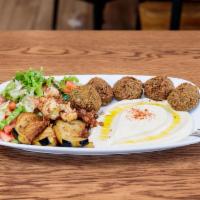 Falafel Platter · ground chickpeas, splendidly spiced, flavored with fresh herbs and fried until golden. Serve...