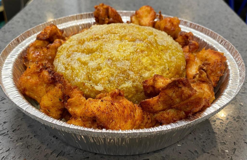 Chicken Mofongo / Mofongo de Pollo · Fried Mashed Plantain in Garlic Sauce with Fried Chicken Chunks