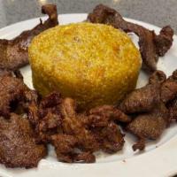 Beef Mofongo / Mofongo de Res · Fried Mashed Plantain in Garlic Sauce with Fried Beef Chunks