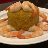 Shrimp Mofongo / Camarofongo · Fried Mashed Plantain in Garlic Sauce with Sauteed Shrimp