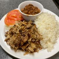 Pulled Pork Platter / Pernil · Pork. Served with a choice of tostones, fries, tots, rice & beans or yellow rice & black bea...