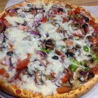 Cookery Works Pizza · Your choice of 5 meats and 5 veggies.