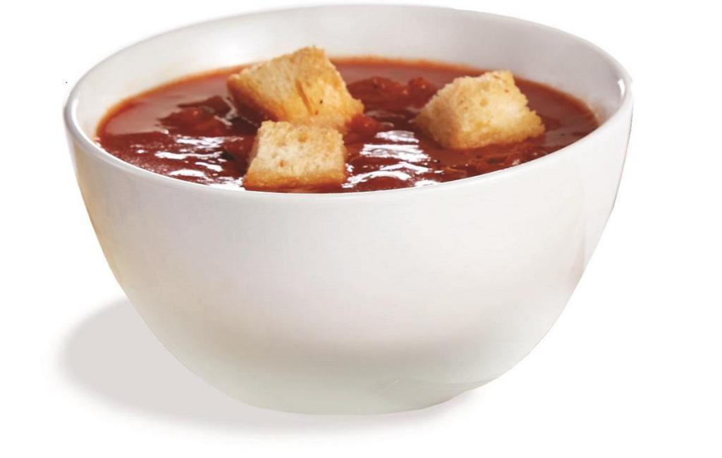 Roasted Tomato Basil Soup · Tomato, basil, house-made croutons.