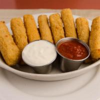 Mozzarella Sticks · Mozzarella cheese that has been coated and fried. Hand cut, battered and fried.