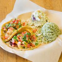 Shrimp Taco · Contains cabbage, red cabbage, tomatoes, cilantro and chipotle sauce.