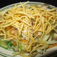 2. Chicken Chow Mein · Chicken, cabbage, napa, carrot, mushroom, bean sprout, white onion, and green onion stir fri...