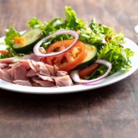 Hearty Salad · Mixed greens, tomato, onion, cucumber, and 1/4 lb. of your choice of meat.
