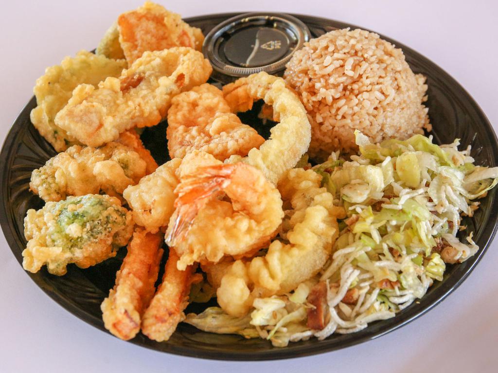 6. Mixed Tempura Plate · Tempura veggies, shrimp and salmon.