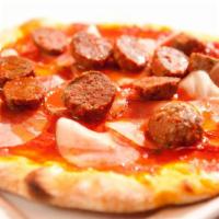 Pizza & Meatballs · Angus Beef Meatballs, Mozzarella, San Marzano Tomato Sauce, Smoked Scamorza