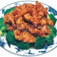 29. Tangerine Crispy Chicken · Crispy chicken in ginger and garlic sauce. Served with white rice. Hot and spicy.