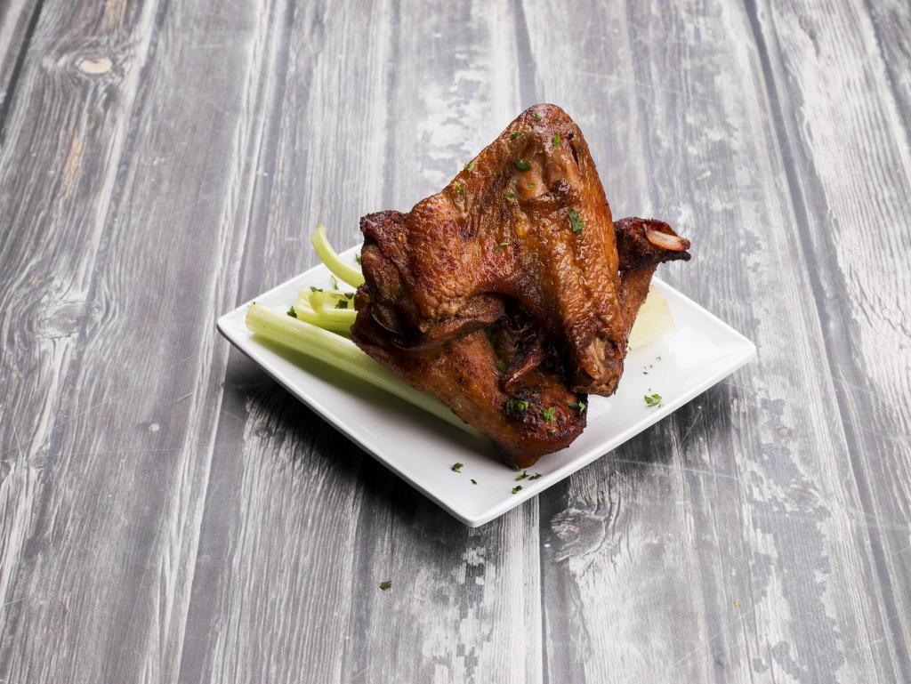 Bigg Buffalo Wings · Jumbo whole wings rubbed with own spices and smoked to perfection. Served with own Buffalo, spicy Buffalo sauce, blue cheese or ranch on the side.