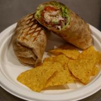 Chicken Club Wrap · Grilled chicken, lettuce, tomatoes, lean turkey bacon and light mayo in a wrap of your choic...