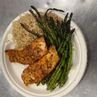 todays special blackened grilled salmon · grilled asparagus and brown rice