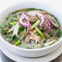 Pho Round Rock Combination · Beef steak, tendon, brisket, tripe and meatball. Rice noodle served in homemade beef broth a...