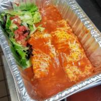 Chicken Enchilada (one) · Jack cheese enchilada with chicken breast. Topped with our famous red sauce