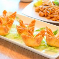 Crab Puff · Crab meat, cream cheese and scallion and specials spices wrapped in a wonton wrapper and lig...