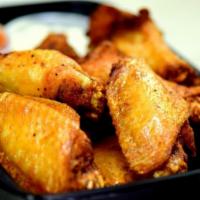 Asian Spicy Wings · 8 pieces. Spicy, five spices flavor, ranch and Asian hot dipping sauce.