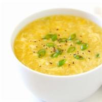 Egg Drop Soup · Corns and egg flower soup.