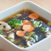 Garden Vegetable Soup · Broccoli, cabbage, snow peas, mushroom and carrots.