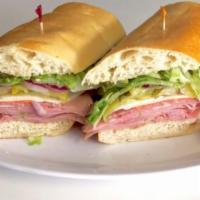 Italian Sub Sandwich · The best of Italian sandwiches with ham, salami, pepperoni, mortadella, cheese, lettuce, tom...