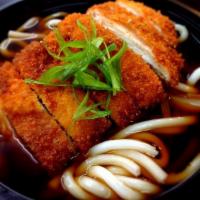 Udon Soup · Udon noodles soup with breaded pork or chicken. 