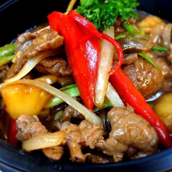 Thai Ginger Sauce · Sauteed with ginger, onions, bell peppers, pineapple, scallions and mushrooms. Served with rice. 