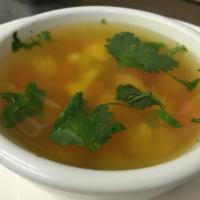 Vegetarian Soup · Mixed vegetables and lentils with ginger, chili, tomato and cilantro. Vegan and gluten free.