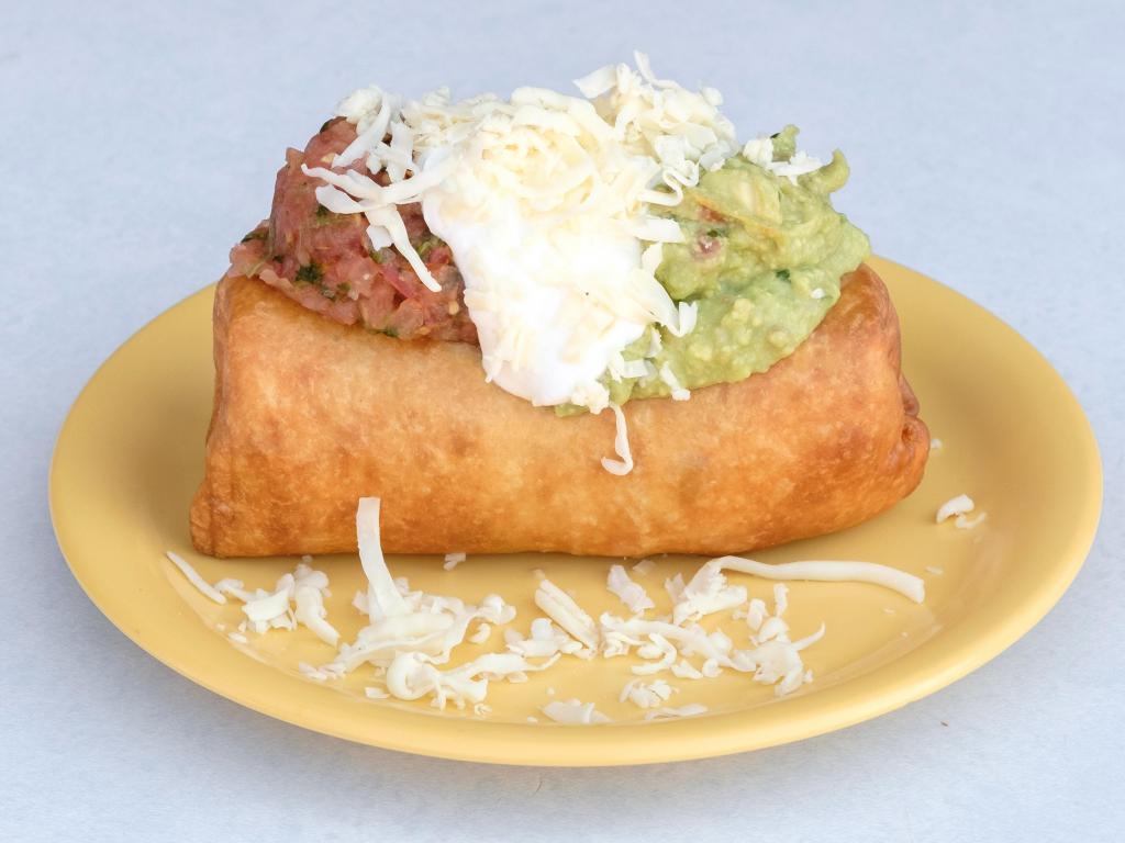 Deluxe Steak Chimichanga · Beans, salsa, cheese, rice, sour cream and guacamole.