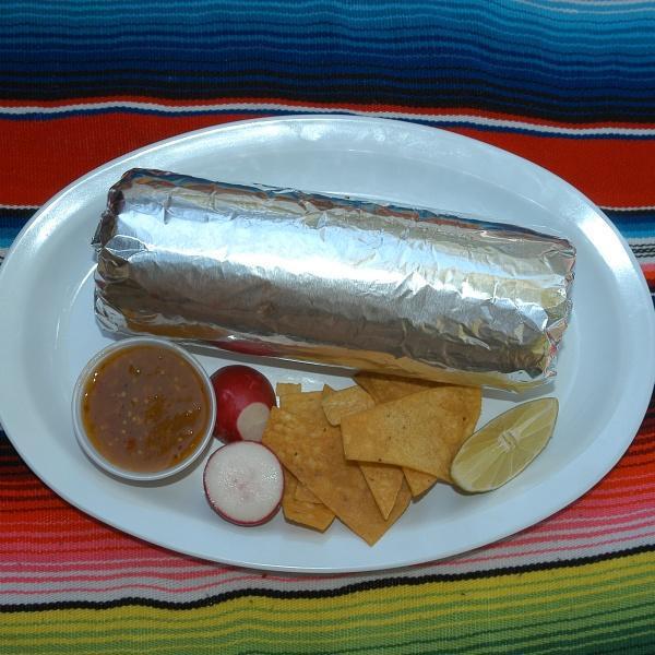 Regular Burrito · Includes, rice, whole pinto beans, choice of meat and pico de gallo salsa.