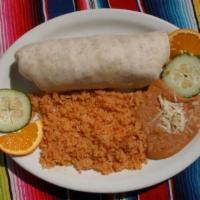 Senor Burrito · Served with rice and re-fried beans on the side. Choice of meat, cheese, guacamole, sour cre...
