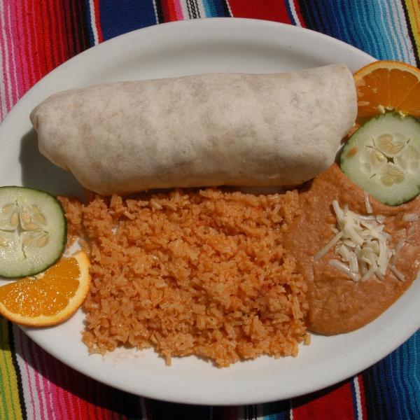 Senor Burrito · Served with rice and re-fried beans on the side. Choice of meat, cheese, guacamole, sour cream and pico de gallo salsa wrapped in a flour tortilla.