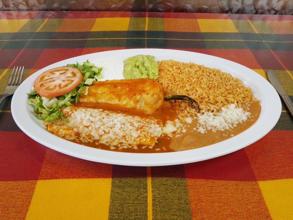 2 Items Combo · Includes rice, beans, lettuce, guacamole, sour cream and cheese.