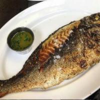 fish of the day! · pan seared full fish with the bone. we usually have branzino or Red snapper. if you'd like t...