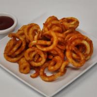 Large Curly Fries · Fried crispy curly fries served with ketchup.