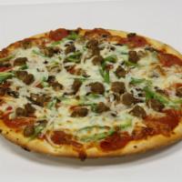 Bravo Special Pizza · Pizza sauce, mozzarella cheese, pepperoni, onions, bell peppers, mushrooms and sausage.