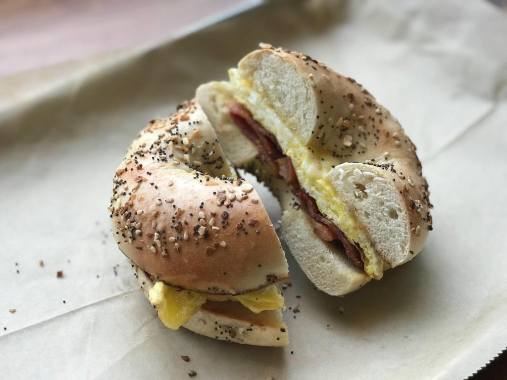 New Yorker Breakfast Sandwich · Scrambled eggs, bacon, Swiss cheese. 