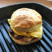 Center Blvd. Breakfast Sandwich · Scrambled eggs, pork sausages, Swiss cheese. 