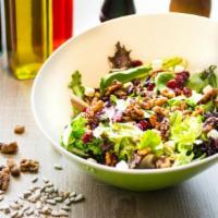 Dr. Beeks Salad · Field greens tossed with craisins, feta cheese, candied walnuts and raspberry vinaigrette. (...